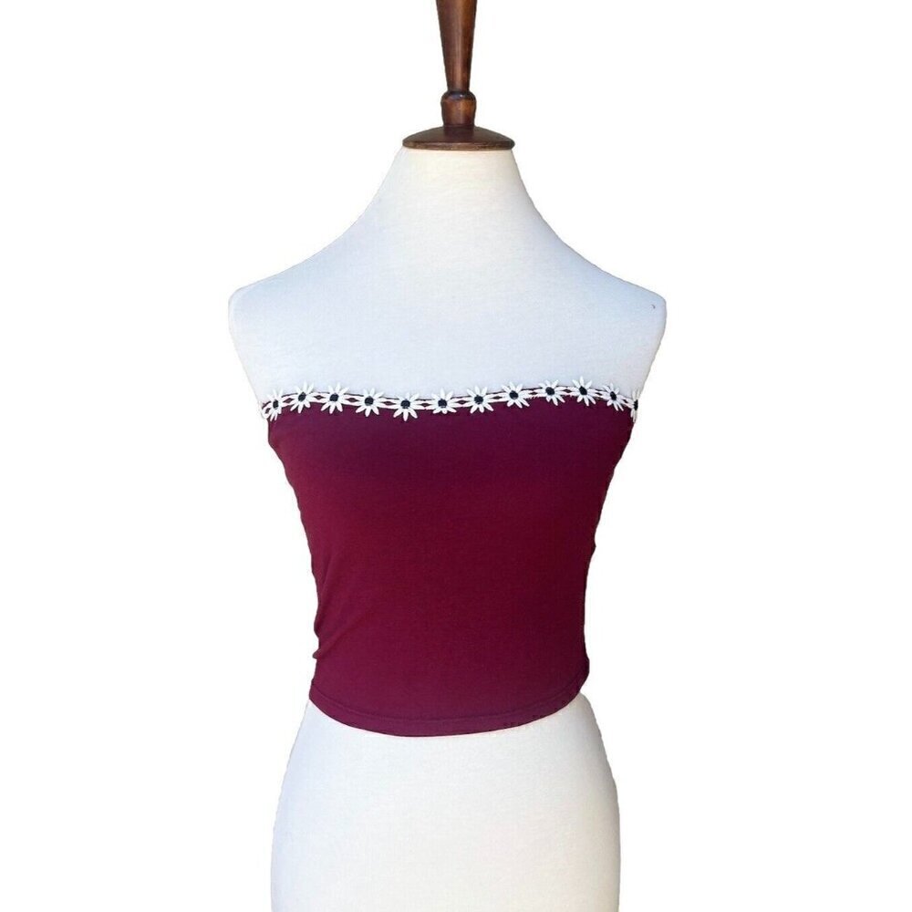 Swell Junior's Red Daisy Do Strapless Cropped Top Size M